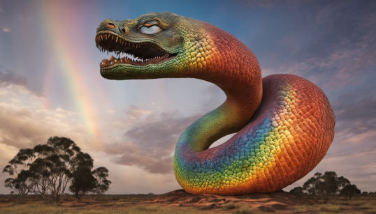 Depiction of Giant Rainbow serpent across Australian landscape