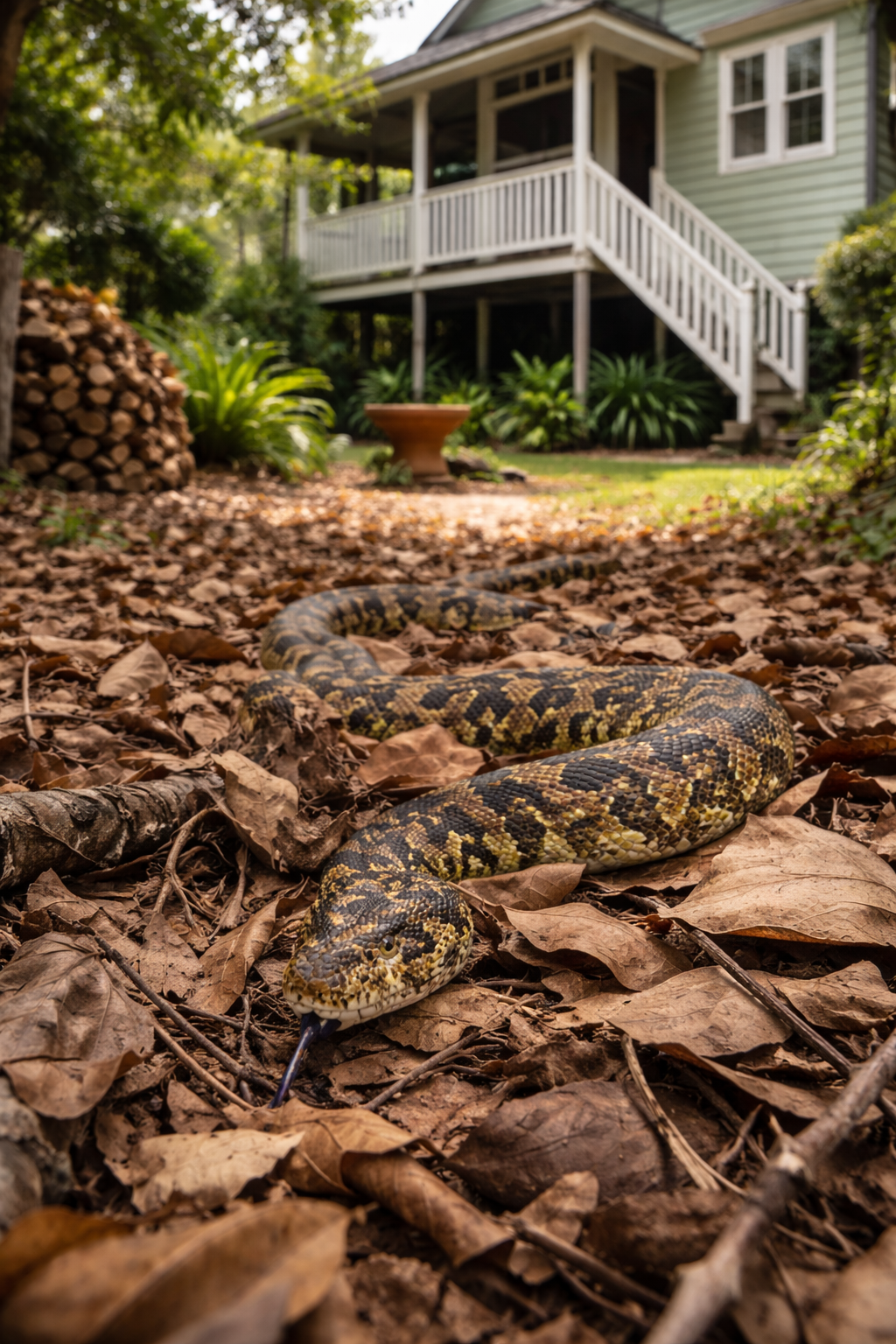 Carpet Python hiding in backyard